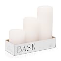 BASK Mottled Pillar Candles - Unscented White Pillar Candles Set of 3 - Dripless, Smokeless for All Occasions
