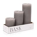 BASK Mottled Unscented Cool Grey Pillar Candles Set of 3 - Dripless Large Smokeless Pillar Candles for All Occasions