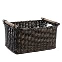 The Basket Lady Pole Handle Wicker Storage Basket, S, Walnut Brown