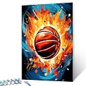 Basketball with Flames Painting Graffitic Sports Paint by Number Kits 16 x 20 inch Canvas Basketball on Fire DIY Oil Painting for Kids Adults Beginner with Brushes and Acrylic Boho Art(Frameless)