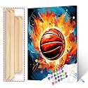 Basketball on Red FirePaint by Bumbers for Adults Beginner Graffitic Ball Sports DIY Paintworks Acrylic Paint Canvas Girls Bedroom Home Decor Pop Art Painting Kits Art 16x20 Inch Gift（DIY Frame ）