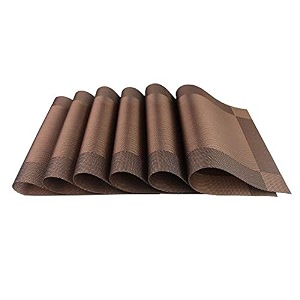 baskety dining table decorative premium washable woven pvc table mats non-slip heat resistant dining placemats for kitchen dining room restaurant home dcor  brown set of 6 45x30 cm