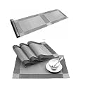 Baskety Set of 4 PVC Table Mats with 1 Table Runner Set Waterproof Non-Slip Heat Resistant PVC Woven Vinyl Washable Dining Placemats for Kitchen, Coffee Table, Restaurant, Home Decor (Silver)