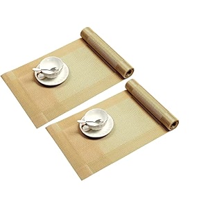 baskety 180x30 cm gold table runner set of 2 waterproof heat-resistant and washable woven pvc dining table decor set for kitchen party wedding and modern home dcor