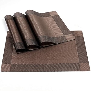 baskety washable premium pvc table placemats heat resistant non-slip kitchen dining mats for kitchen dining room coffee table and restaurant use brown set of 4