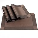 Baskety Washable Premium PVC Table Placemats Heat Resistant Non-Slip Kitchen Dining Mats for Kitchen, Dining Room, Coffee Table and Restaurant Use (Brown, Set of 4)
