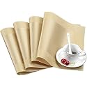 Baskety Table Mats Set of 4 Washable Woven PVC Placemats Non-Slip Heat Resistant Decorative Rectangle Dining Table Mats for Kitchen, Dining Room, Coffee Table and Home Decor (Gold, 45 x 30 cm)