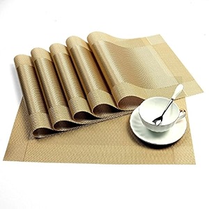 baskety eco-friendly kitchen pvc place mats washable family dining table mats - gold set of 4