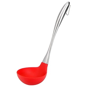 baskety silicone amp stainless steel black 4 ounce soup ladle handle amp flexedge silicone by cooler kitchen  heat resistant dishwasher safe bpa-free  red 4 oz
