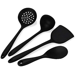 baskety silicone spatula set  4 versatile tools cooking baking and mixing non-stick amp heat resistant  strong stainless steel core kitchen utensils black