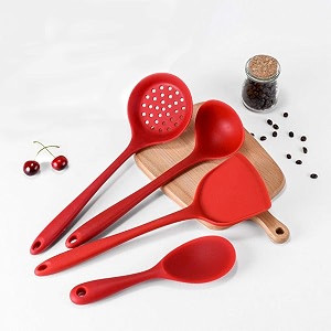 baskety silicone spatula set  4 versatile tools cooking baking and mixing non-stick amp heat resistant  strong stainless steel core kitchen utensils red