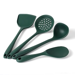 baskety silicone spatula set  4 versatile tools cooking baking and mixing non-stick amp heat resistant  strong stainless steel core kitchen utensils green