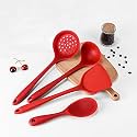 Baskety Silicone Spatula Set | 4 Versatile Tools Cooking, Baking and Mixing Non-Stick &amp; Heat Resistant | Strong Stainless Steel Core Kitchen Utensils (Red)
