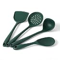 Baskety Silicone Spatula Set | 4 Versatile Tools Cooking, Baking and Mixing Non-Stick &amp; Heat Resistant | Strong Stainless Steel Core Kitchen Utensils (Green)
