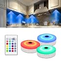 BASON LIGHTING Puck Lights with Remote,Under Cabinet led Lighting,RGB Wireless Rechargeable Light for Closet,Display case,3 Pack