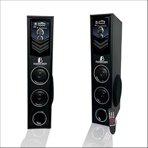 bassbuddy single tower speaker 100 watt rms output deep bass home theater- remote controlled display -support fm karaoke aux usb  music system  wood cabinet subwoofer echo sound
