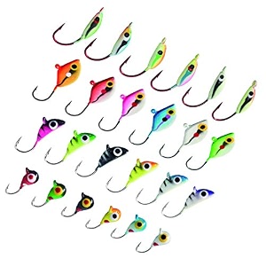 bassdash ice fishing lure kit glowing paint jigs for winter ice jigging crappie sunfish perch walleye pike with tackle box