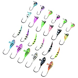 bassdash ice fishing lure kit glowing paint jigs for winter ice jigging crappie sunfish perch walleye pike with tackle box