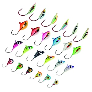bassdash ice fishing lure kit glowing paint jigs for winter ice jigging crappie sunfish perch walleye pike with tackle box