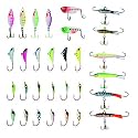 Bassdash Ice Fishing Lure Kit Glowing Paint Jigs for Winter Ice Jigging Crappie Sunfish Perch Walleye Pike with Tackle Box