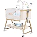 Bassinet Bedside Sleeper, 4 in 1 Portable Bedside Crib with Mattress, Beige