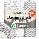 Organic Bassinet Sheets 3 Pack, 33x17 Fitted Sheet for Boys &amp; Girls, Soft 100% Jersey Cotton, Compatible with Halo Bassinest, Baby Delight, Graco, Oval &amp; Rectangle Mattress