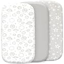Organic Bassinet Sheets 3 Pack, 33x17 Fitted Sheet for Boys &amp; Girls, Soft 100% Jersey Cotton, Universal Fit for Halo Bassinest, Baby Delight, Graco, Oval &amp; Rectangle Mattress