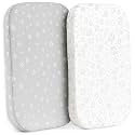 2 Pack Organic Bedside Bassinet Sheets Compatible with Mika Micky, Baby Delight, Dream On Me, AMKE and Other Bassinet Mattress Pads Size Between 17-21 in Width, 29-33 in Length, and 1.5-4 in Thick
