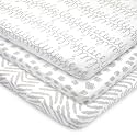 Organic Cotton Pack and Play Sheets, 3-Pack Soft Breathable Fitted Mini Crib Sheets for Baby Playpen, Portable Crib &amp; Travel Mattress