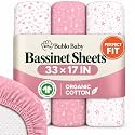 Organic Bassinet Sheets 3 Pack, 33x17 Fitted Sheet for Boys &amp; Girls, Soft 100% Jersey Cotton, Universal Fit for Halo Bassinest, Baby Delight, Graco, Oval &amp; Rectangle Mattress