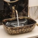 BASSINO 18x13x5.5 Inches Table Top Washbasin/1 Year Warranty/Ceramic Wash Basin for Bathroom/Rectangular Shape Counter Top Wash Basin for Dining Hall/Living Room/Vessel Sink(Glossy Black &amp; Gold)