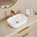 BASSINO Art Ceramic Wash Basin for Bathroom, Living Room, Hall, Dinning Room/Decorative Tabletop Sink for Kitchen/Countertop Vessel Sink for Hotels-Glossy,Full White-(18x13x5 Inch)