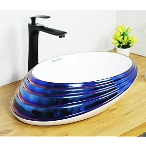 bassino art wash basin counter top small tabletop ceramic bathroom sinkbasin 520 x 380 x 150 mm blue glossy