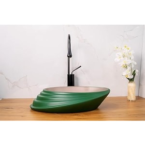 bassino art wash basin counter toptabletop ceramic bathroom sinkbasin for homekitchens and offices -green-matt 465x320x115mm btt-1263