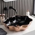 BASSINO 20x12x5.5 Inches Ceramic Counter Top Wash Basin/1 Year Warranty/Flower Tabletop Basin for Bathroom/Above Counter Sink for Dining Hall/Living Room/Hotel/Office(Black &amp; Rose Gold Finish)