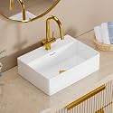 BASSINO 18x13x5 Inches (2 in 1) Ceramic Table Top Basin/10 Years Glazing Warranty/Wall Mount Wash Basin/Modern Rectangular Countertop Sink for Bathroom Vanity/Glossy White Washbasin for Hotels, Home
