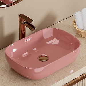 bassino 18x13x55 inches ceramic counter top wash basin10 years glazing warrantypink basin for bathroomrectangular shape tabletop washbasin for restaurantdining hallliving roomhotelglossy