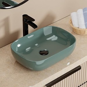 bassino 18x13x55 inches ceramic counter top wash basin10 years glazing warrantysmoke green basin for bathroomrectangular shape tabletop washbasin for restaurantdining hallliving roomglossy