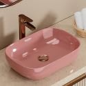 BASSINO 18x13x5.5 Inches Ceramic Counter Top Wash Basin/10 Years Glazing Warranty/Pink Basin for Bathroom/Rectangular Shape Tabletop Washbasin for Restaurant/Dining Hall/Living Room/Hotel(Glossy)