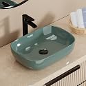 BASSINO 18x13x5.5 Inches Ceramic Counter Top Wash Basin/10 Years Glazing Warranty/Smoke Green Basin for Bathroom/Rectangular Shape Tabletop Washbasin for Restaurant/Dining Hall/Living Room(Glossy)