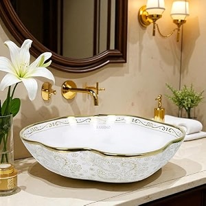 bassino 20x14x6 inches designer hand painted table top wash basinoval-oblong counter top washbasin premium ceramic bathroom sinkartistic luxury basintabletop basinhome-hotelglossy white amp blue
