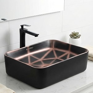 bassino 19x14x6 inches ceramic counter top wash basinblack amp red basin for bathroommodern designrectangular shape tabletop washbasin for restaurantdining hallliving roomhomematt
