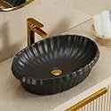 BASSINO 24x17x7 Inches Ceramic Counter Top Wash Basin/Matt Black Basin for Bathroom/Modern Design/Oval Shape Tabletop Washbasin for Restaurant/Dining Hall/Living Room/Home(Matt)
