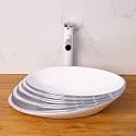 BASSINO 20x14x5 Inches Ceramic Counter Top Wash Basin/White &amp; Grey Basin for Bathroom/Modern Design/Oval Shape Tabletop Washbasin for Restaurant/Dining Hall/Living Room/Home(Glossy)