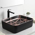 BASSINO 19x14x6 Inches Ceramic Counter Top Wash Basin/Black & Red Basin for Bathroom/Modern Design/Rectangular Shape Tabletop Washbasin for Restaurant/Dining Hall/Living Room/Home(Matt)