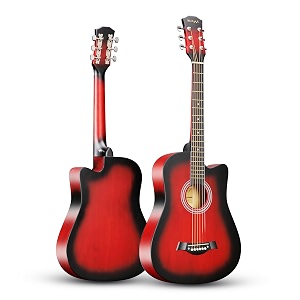 basswood j-210 red acoustic guitar cutaway shape 38 inch with truss rod