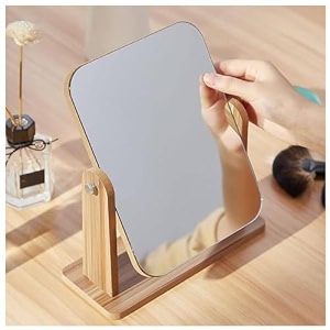 basto wooden tabletop makeup mirror  360 rotating adjustable vanity desk mirror portable for bathroom bedroom living room shaving amp makeup large