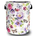 Floral Butterfly Laundry Hamper Oxford Cloth Foldable Basket 18.9x16.5 Inch