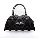 Bat Shaped Handbag with Damask Print and Metal Embellishments on Bag - Includes Shoulder Strap
