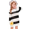 Batermoon Girls Crochet Long Sleeve Swimsuit Cover Up Kids Fashion Hollow Out Swimwear Beach Dress 5-14 Years